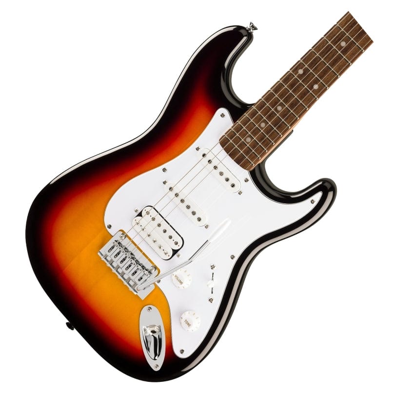 Squier Home Page Affinity Series Stratocaster Junior HSS Laurel Fingerboard White Pickguard 3-Color Sunburst - Byron Music