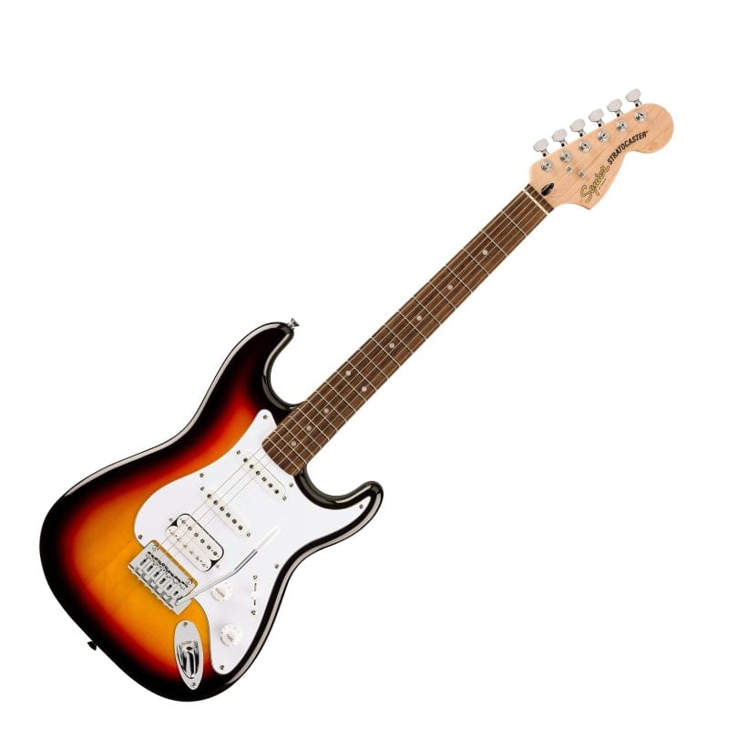 Squier Home Page Affinity Series Stratocaster Junior HSS Laurel Fingerboard White Pickguard 3-Color Sunburst - Byron Music