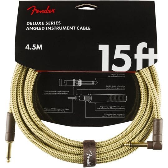 Fender Home Page Deluxe Series Instrument Cable Straight/Angle 15 Tweed - Byron Music