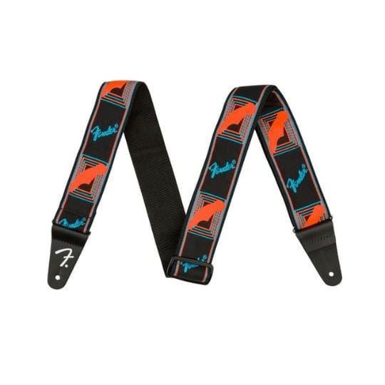 Fender Home Page Fender Neon Monogrammed Strap Blue and Orange 2 - Byron Music