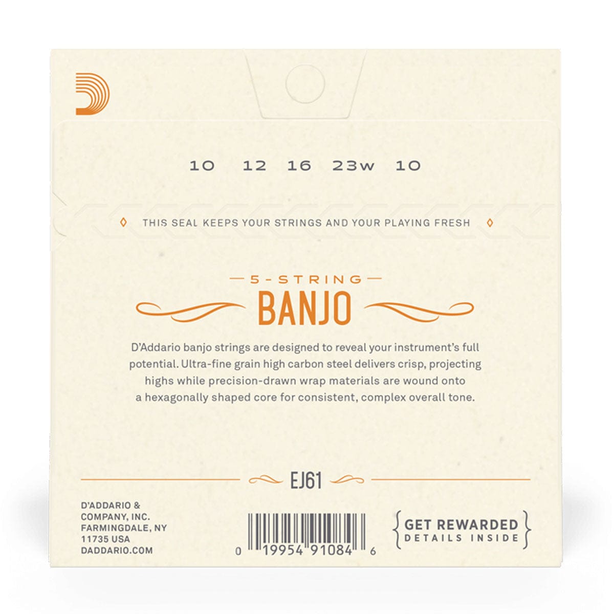 D'Addario Guitar Strings D'Addario EJ61 Banjo Strings 5-String Medium 10-23 - Byron Music