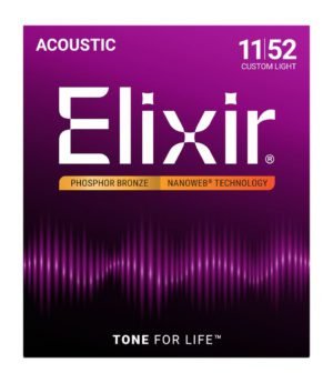 #16027 Elixir Acoustic Guitar Strings Phosphor Bronze Nanoweb Custom Light 11-52