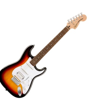 Squier Home Page Affinity Series Stratocaster Junior HSS Laurel Fingerboard White Pickguard 3-Color Sunburst - Byron Music