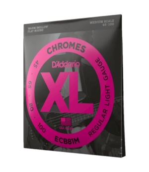 D'Addario Guitar Accessories D'Addario ECB81M Bass Strings Chromes Flat Wound Light Medium Scale 45-100 - Byron Music