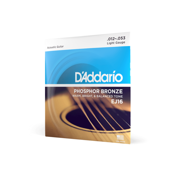 DAddario Guitar Accessories DAddario EJ16 Acoustic Guitar Strings Phosphor Bronze Light 12 53 Byron Music