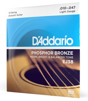 D'Addario Guitar Accessories D'Addario EJ38 12-String Acoustic Guitar Strings Phosphor Bronze Light 10-47 - Byron Music