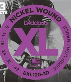 D'Addario EXL120 9-42 Electric Guitar Strings 3 Pack - Byron Music