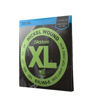 D'Addario Guitar Accessories D'Addario EXL165-5 Bass Strings 5-String Set Long Scale 45-135 - Byron Music