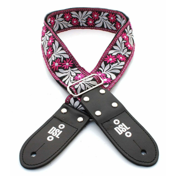 DSL 2 Inch Guitar Strap Jacquard - Flower Fuchsia   - Byron Music