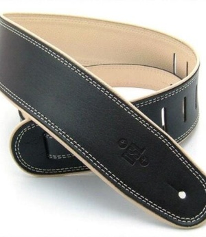 DSL Guitar Accessories DSL Strap Guitar Bass Leather Rolled Edge Black/Beige 2.5 Inch Aus Made NEW - Byron Music