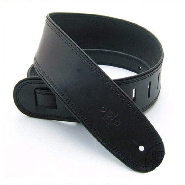 DSL Strap Guitar Bass Leather Rolled Edge BlackBlack 25 Inch Aus Made NEW