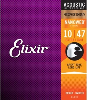 Elixir Guitar Accessories Elixir Acoustic Guitar Strings Phosphor Bronze Nanoweb Extra Light 10-47 16002 - Byron Music