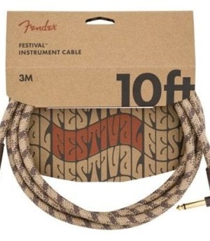 Fender Home Page Fender Festival Instrument Cable Straight/Angle 10 Pure Hemp Brown Stripe - Byron Music
