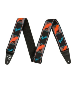 Fender Home Page Fender Neon Monogrammed Strap Blue and Orange 2 - Byron Music