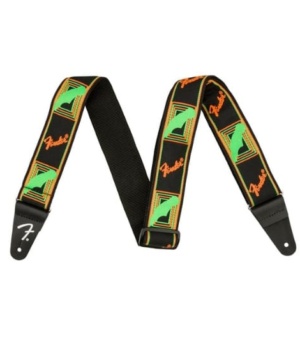 Fender Home Page Fender Neon Monogrammed Strap Green and Orange 2 - Byron Music