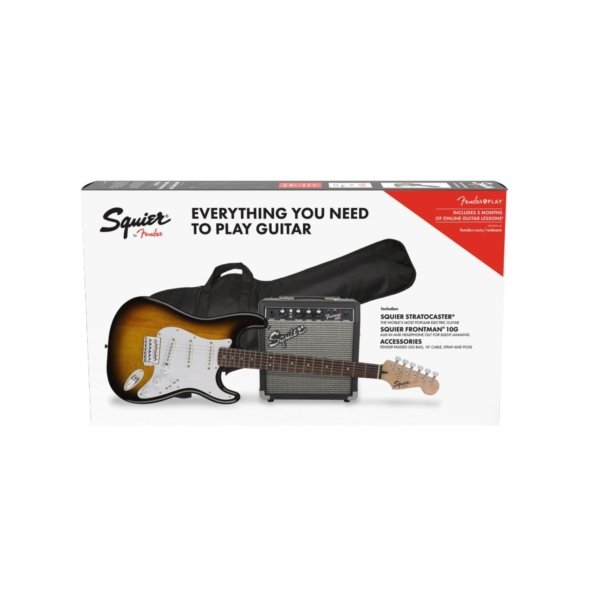 Squier Guitar Fender Squier Stratocaster Electric Guitar Amp Pack Brown Sunburst Byron Music