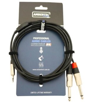 REAN Y Cable 1.5m 3.5MM TRS Plug - 2 X 6.35MM TS