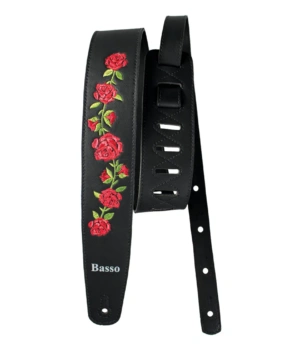 Basso Guitar Strap – Synthetic Black Floral Embroidered VTFL01