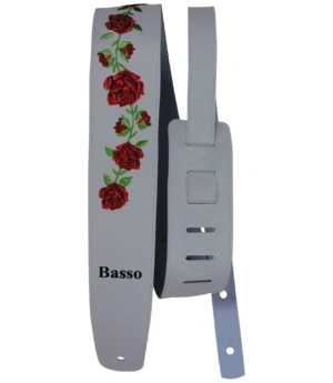 Basso Guitar Strap – Synthetic Light Grey Floral Embroidered VTFL04
