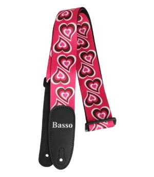Basso Guitar Strap – Polyester Pop Art Pink Hearts DE19